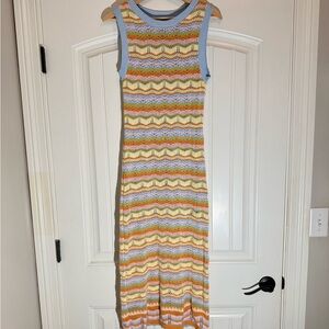 Willow and Wind Womens Medium Colorful Crochet Knit BohoChic Maxi Dress Spring